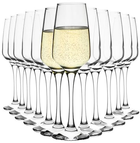 Homiu Crystal Champagne Flutes Set | Set of 12 | 230 ML | Florence Collection | Decorative Drinking Glassware Wine Prosecco Glasses | Gift for Women, Men, Wedding, Christmas | Dishwasher Safe