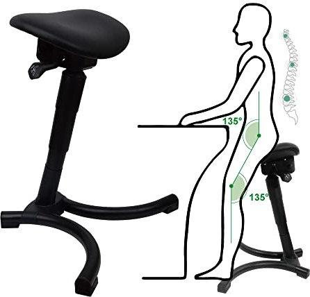 Ergonomischer Sitz-Steh-Arbeitshocker Reduziert Ermüdung Höhenverstellbar 60 cm - 85 cm Ultraweicher Vinylschaum-Sitz Stehschreibtischstuhl, Schwarz