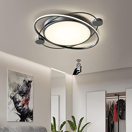 LED Deckenleuchte Dimmbar Wohnzimmerlampe Schwarz Runde Deckenlampe Ultradünn Modern Oval Design 63cm Acryl-schirm Schlafzimmer Kronleuchter für Esszimmer Büro Landhaus Decke Leuchte mit Fernbedienung