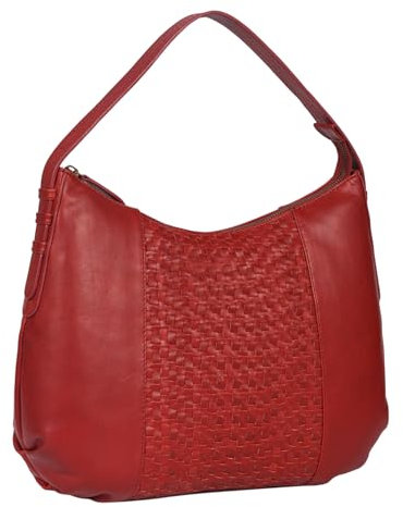 Benthill Schultertasche Damen Echt Leder | Henkeltasche aus hochwertigem Rindsleder | Kleine Vintage Hobo Bag Beutel mit geflochtenem Muster, Farbe:Rot