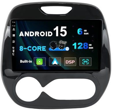 SXAUTO - 6G+128G - Android 15 IPS Autoradio para Renault Kaptur Captur (2014-2019) - Inalámbrica CarPlay/Android Auto/DSP - LED Cámara + Mic - Dab 360-CAM Volante Fast-Boot WiFi AHD - 9 Pulgada 2 DIN