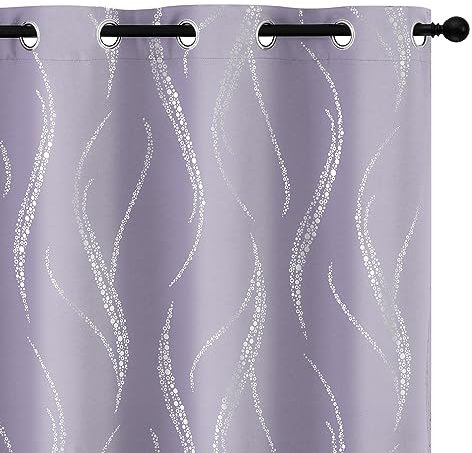Yakamok Room Darkening Curtains 84 Inches Long 2 Panels for Living Room Thermal Insulated Blackout Drapes with Dots Silver for Bedroom, Grommet Top (52W x 84L Inch, Set of 2, Lilac)