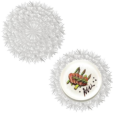Spldsun 2 Pezzi Tovaglietta per Fiori Rotonda in Argento, Cavo Rotondo Isolamento Tovaglietta in Plastica, per L'isolamento Termico Piatto cena e Decorazione Tavola (Dente Leone, Argento)