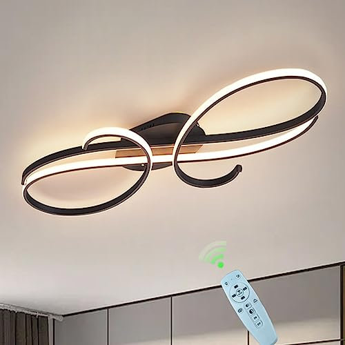 DDYY LED-Deckenleuchte, moderne Designer Deckenleuchte, Wohnzimmerlampe mit Fernbedienung Dimmbar Schlafzimmer Deckenlampe für Esszimmer Küche Energiespar Deckenstrahler (Schwarz, 100CM)…