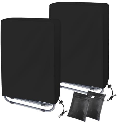 2 Piezas Funda para Sillas Plegables de Jardin,Funda Sillas Jardin Impermeable Oxford para Tumbona Plegables para Exteriorse Anti-UV Antipolvo con Bolsa de Transporte (Negro)