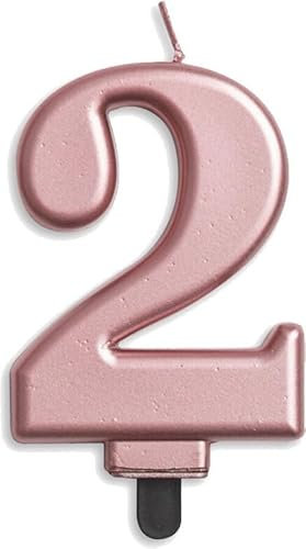 Carpeta Zahlenkerze von 0-9 in Rosegold mit Steckfuß | ca. 10cm x 5,5cm groß | Rose Gold Deko Geburtstag Geburtstagskerze Zahlen Kerze, Farbe: Rosegold, Größe: Zahl 2