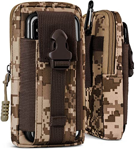 ONEFLOW Survival Case für iPhone 15 Pro Handy Gürteltasche aus Nylon mit Karabiner, Taktische EDC Tasche mit Gürtel Halterung, Etui Handyhülle Outdoor Handytasche, Camo Braun