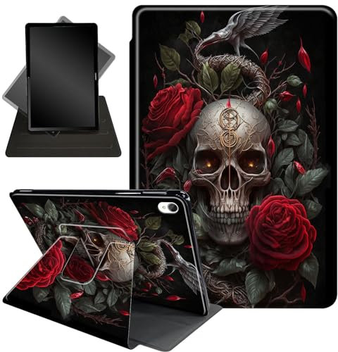 ase Coque de protection pour iPad Air 5e génération (2022)/iPad Air 4e génération (2020) 10,9, support rotatif à 360 degrés, pour iPad Air 5e 2022, motif tête de mort et roses florales
