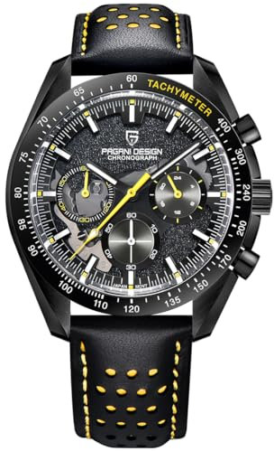 Pagani Design 1779 Herrenuhr, Japanisches Uhrwerk VK63 Quarz-Chronograph, bequemes Lederarmband, 100 Meter wasserdicht, luxuriöse Quarz-Leuchtuhr.