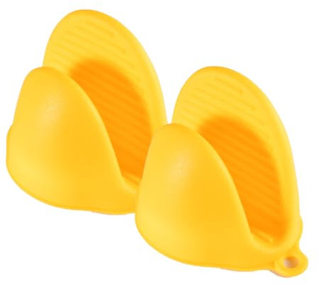 TopHomer 1 Pair Silicone Oven Mitts, Mini Thicken Kitchen Work Gloves Heat Resistant Pinch Cover for Cooking, Baking and Grilling - Yellow