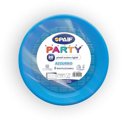 PAIF Party Piatti piani Riutilizzabili Plastica 100% Riciclabile 20 (AZZURRO)