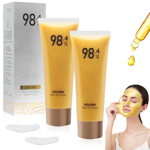 WAWJ® Gold Peel Off Maske, Gold Peel-Off Anti-Falten Whitening Mask, Golden Collagen Gesicht Tear Off Mask, Whiten Peel Off Maske, Peel-Off Anti-Falten Lifting Straffende Masken (2 Stück)
