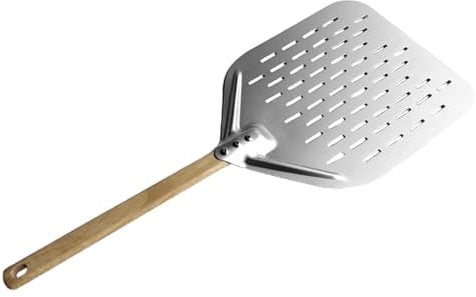 KERALI 12inch Perforated Pizza Peel, Aluminum Perforated Pizza Peel with Wooden Handle, Non-Stick Pizza Peel 12 Inch, Lightweight Pizza Paddle, Pizza Turning Peel for Home and Restaurants