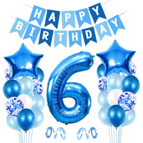 Luftballon 6. Geburtstag Blau, Ballon 6 Deko zum Geburtstag, Happy Birthday Folienballon, Riesen Folienballon Zahl 6, Ballon 6 Deko zum Geburtstag, Geburtstagsdeko Jungen 6 Jahr