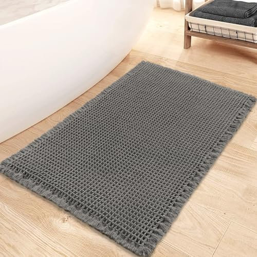 Mavicen Tappetino da bagno antiscivolo, 46 x 77 cm, morbido tappeto da bagno, assorbente, lavabile in lavatrice, per bagno, antracite