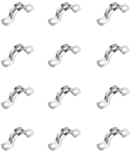 12 Pcs Pipe Strap Clamps, 25mm U Pipe Clamps, 304 Stainless Steel Metal U Brackets, 2 Holes Saddle Clamps, Conduit Clamps, Tube Strap Tension Clips for Water Gas Hose Pipe Clips, 25mm/1 Inch