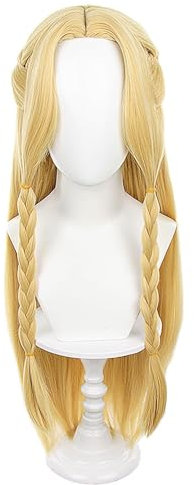 PWEINCY Cosplay Perücke Blond lang gerade mit Zöpfen Damen Synthetikhaar für Halloween Kostüme Party Rollenspiel