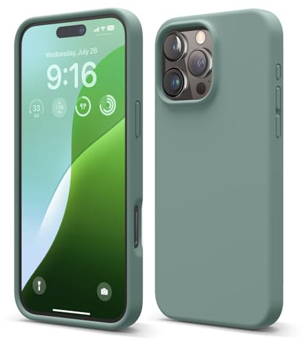 elago Compatible with iPhone 16 Pro Max Case, Premium Liquid Silicone Case, Full Body Protective Cover, Shockproof, Slim Phone Case, Anti-Scratch Soft Microfiber Lining, 6.9 inch (Midnight Green)