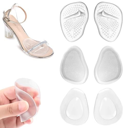 3 Paar Vorfußpolster, Komfort High Heels Schuhpads, Silikon Pads Vorfuß, Ballenpolster mit Anti-Rutsch-Massagefunktion, Gelpolster Vorderfuß für Reduziert Schmerzen (Transparent, 9,4 x 5,6 x 0,3 cm)