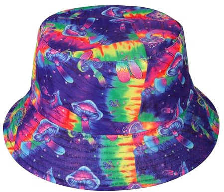 JJDreams Bucket Hat Hip Pop Punk Sonnenkappe Stylische Wendemützen Rave Eimer Hut für Outdoor-Aktivitäten,Illusionsfarbe