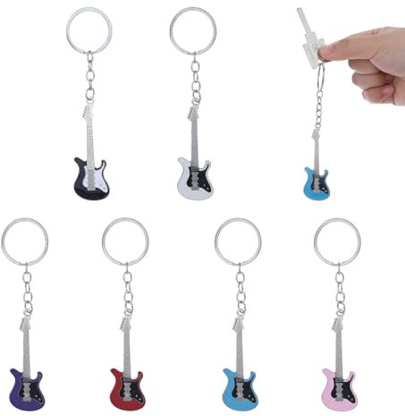 WatDenyFine 6 Stück Schlüsselanhänger Y2K Gitarre Schlüsselanhänger Metall Musik Gitarren Rock Schlüssel Anhänger E-Gitarre Geschenke Gitarre Zubehör für Musikliebhaber Geschenkanhänge, 6 Farben