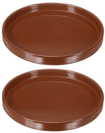 M METERXITY Lot de 2 Soucoupe en Céramique, 7,1 Pouces Od Soucoupes Rondes pour Pots de Fleurs d'Intérieur/Extérieur, Plateau de Drainage en Céramique [Marron]