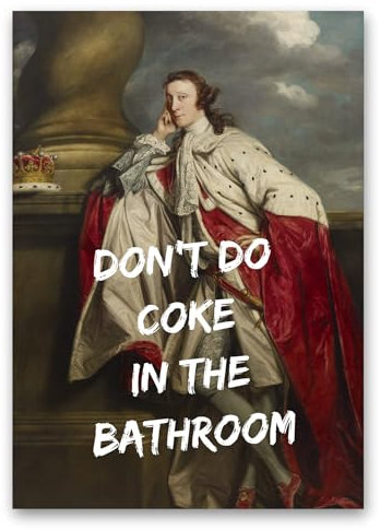 Witziger Poster Druck - Hochwertiger Kunstdruck - DIN A4 (21 x 29,7 cm) - Lustiges Badezimmer Poster - Moderne Bilder für Bad und Gäste WC - ohne Rahmen (Don't do coke in the bathroom)