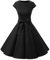 Aupuls Evening Dress Hepburn Style 50s Cap Sleeve Midi Black Wedding Guest Dresses for Women AUPUK1956LD Black S