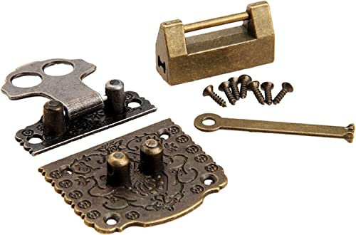Fibbia antica di bronzo per serratura di scatola, 2 pezzi di ferramenta cinese in ottone vintage in legno for armadietto con serratura a bilanciere + accessori for mobili con serratura cinese antica