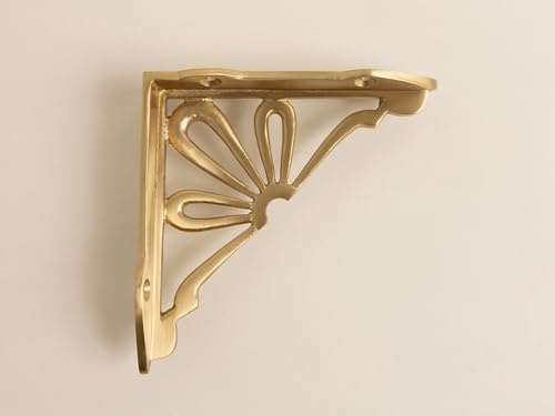 Brass Bee Satin Brass Flower Shelf Bracket | Heavy Duty | 1 Bracket | Traditional Style | Wall Mount | Rectangular Shape | 1 Shelf | Large Size | 227mm x 234mm x 30mm