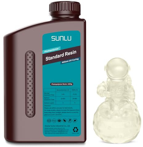 SUNLU 3D Drucker Resin 1KG, Hohe Klarheit Standard Resin, Geringe Schrumpfung und Schnelle Aushärtung, 365-405nm UV Resin für Die Meisten LCD/DLP/SLA Resin 3D Drucker, 1000G.(Transparente)