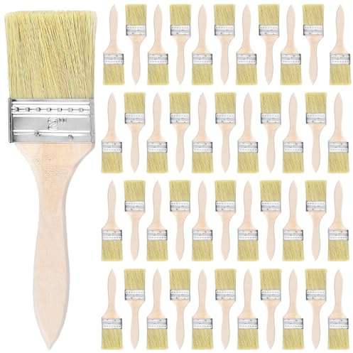 SOUJAP 60 Stück 5,1 cm Malpinsel, 45 x 175 mm Griff, Flachpinsel, natürliche Pinsel für Farbe, Flecken, Lacke und Heimwerker