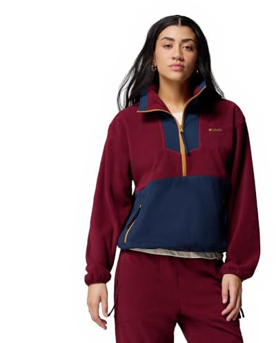 Columbia Women's Sequoia Grove Half Zip Fleece, Fleece Pull Over, Rich Wine, Collegiate Navy, Maple Sugar, L