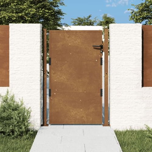 Azzrora Puerta de jardín, 105 x 130 cm, acero corten, puerta de entrada, puerta de jardín, puerta de jardín