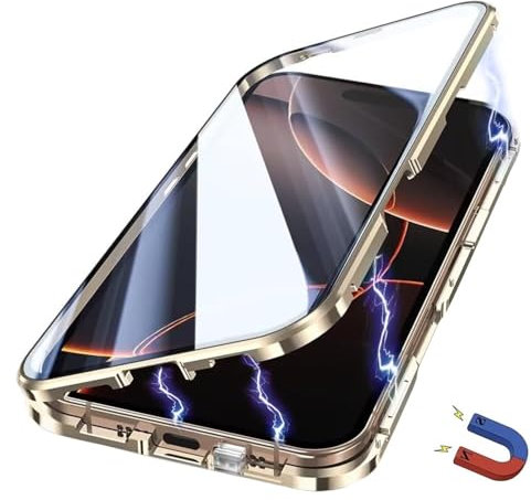 Yoursea Case for iPhone 11 Pro Max,Magnetic Adsorption Metal Bumper 360 Degree Full Body Protection Front and Back Tempering Glass Cover with Safty Lock for iPhone 11 Pro Max Gold