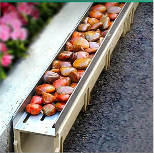 BTOIASYHF Entwässerungsgitter Entwässerungsrinnensysteme, Trog-Entwässerungssets, Regenrinnen aus Betonschlämme mit Metallgittern for Gartenterrassenböden(20x10x100cm)