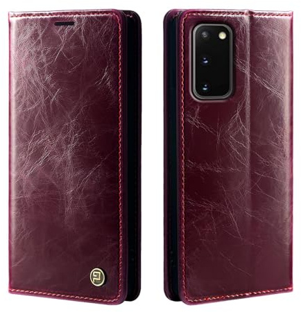 phase9 Handyhülle für Samsung Galaxy S20 Klapphülle Magnetverschluss RFID-Schutz Kartenfächer Geldfach Standfunktion Vintage Schutzhülle Weinrot