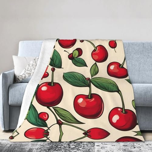 Lovely Sweet Red Cherry 2 Print Travel Flannel Blanket Air Conditioning Blanket for Bed Sofa Camping Blanket