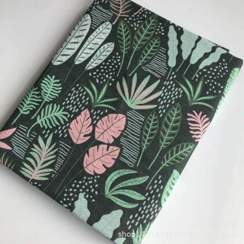 ONECHANCE Bedruckte Stoff Kinderstoffe Baumwolle Leinen Stoff Meterware 100x150cm zum Nähen und Dekoration Color Blätter Schwarz Size 1 Meter