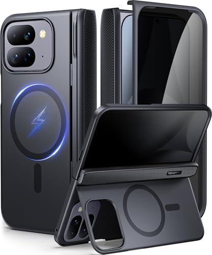 Tongate Magnetic for Pixel 10 Pro Fold Case with Stand, [Compatible with MagSafe] Rugged Google 10Pro Fold Phone Case Built in Screen Protector & Hinge for Google Pixel Fold3 2025 8,Privacy Black
