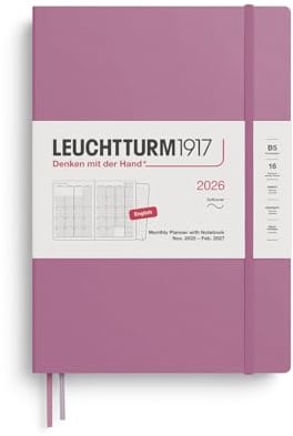 LEUCHTTURM1917 372785 Monatsplaner & Notizbuch Composition (B5) 2026, 16 Monate, Softcover, Dusty Rose, Englisch