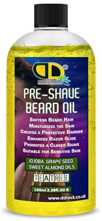 Pre-Shave Beard Oil with Tea Tree – Soothes Sensitive Skin, Softens Hair, Enhances Razor Glide & Reduces Tug & Irritation – Natural Jojoba, Grapeseed & Sweet Almond Oils (100ml)