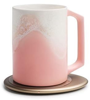 OHOM Ui Artist Collection Self-Heating Mug Set – Blush Cloud | 12 fl oz / 355 mL Handcrafted Ceramic Coffee & Tea Mug with Heating Pad