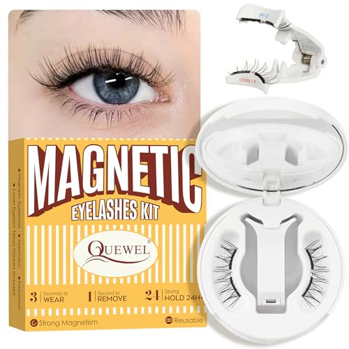 QUEWEL Soft Magnetic-Eyelashes with Applicator, Magnetic-Lashes with Applicator Natural Look, No Glue and Eyeliner Needed, Easy to Wear and Remove (R-magentic-B)