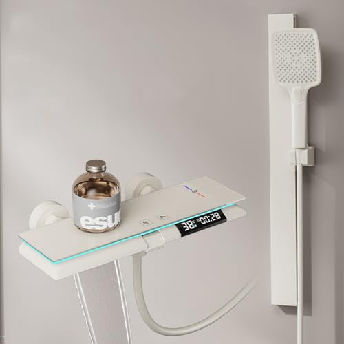 XJTNLB Armatur Badewanne Wasserfall Thermostat Duscharmatur Badewannenarmatur Wasserfall Led Milch Weiß mit Brause Verstellbar