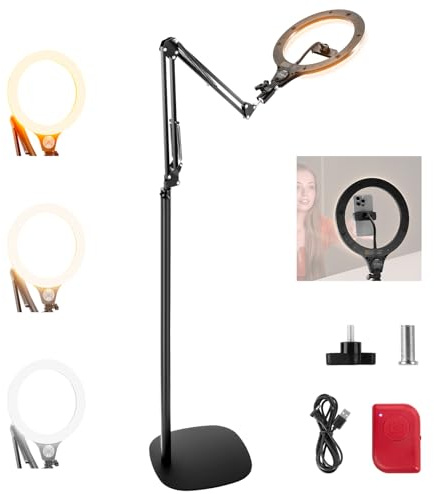 NEEWER ENTRY LEVEL VERSION 10 10W Ring Light with 46-63 Stand, N44 | Overhead Phone Mount Holder Compatible with iPhone, Bi Color LED Selfie Lighting CRI85+ for TikTok Video Recording Streaming