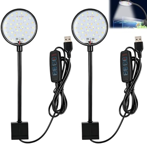 2 Stück LED Aquariumbeleuchtung mit Clip, 7W Mini LED Aquarium Licht, Hohe Helligkeit, Weißes Licht für 10-30 cm Fischtanks, Wasserdichtes und Energiesparendes Design für Süßwasser- und Pflanzenaquari