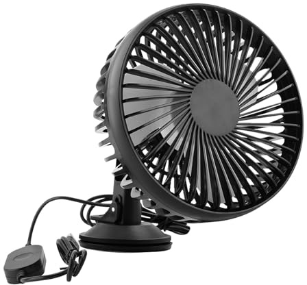 Auto Ventilator 12V/24V USB,Saugnapf Kfz Kühlventilator 360° Rotation | 3-Gang leiser Lüfter mit Reinkupfermotor,Starker Saugnapf für Windschutzscheibe & Armaturenbrett von Auto, LKW & SUV