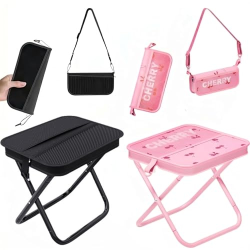 SansRealmL Klapphocker faltbar, 2er Set rot & schwarz, tragbarer Klapphocker als Umhängetasche, Handtasche & Sitzhocker für Camping, Angeln, Garten - 2 Stück