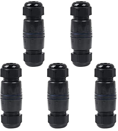 CNBTR Ethernet LAN Black IP68 Freidnly M25 Stuffing Locknut Plastic RJ45 UnShielded Underwater Cable Gland Connector for Double Cable Set of 5